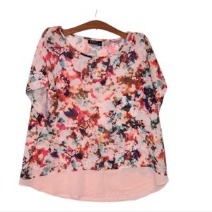 a.n.a Womens Plus Size 2X Top Blouse Floral Multi Color Pink Shortsleeve